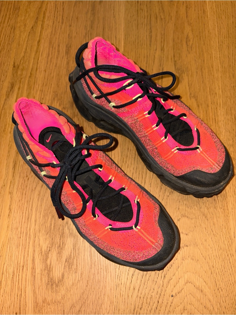 Nike Women's Pink and Orange Gradient Knit Sneakers with Black Soles